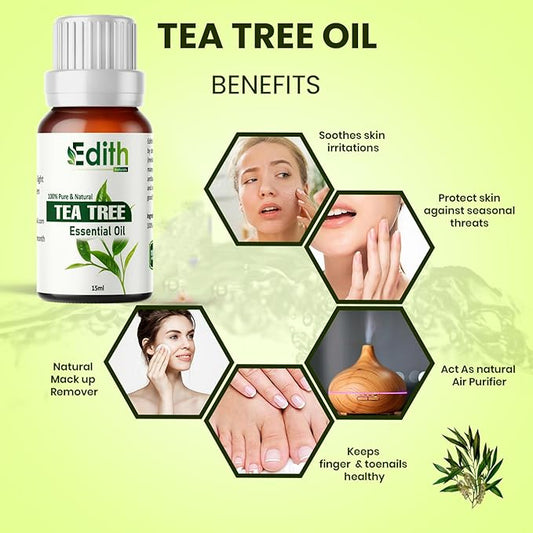 Tea Tree Essential Oil for Skin, Hair, Face, Acne, Dandruff |Fuller Hair & Healthy Toenails(15 ml)