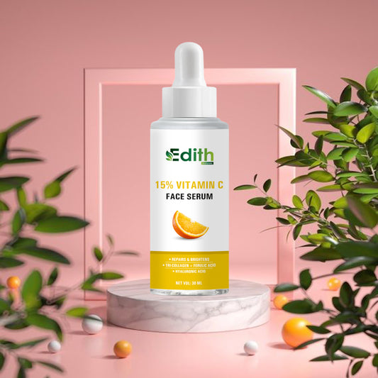 Edith Naturals 15% Vitamin C + E Face Serum For Glowing Skin | Vit C Serum with Blueberry Fruit Extract & Hyaluronic Acid | Fades Dark Spots | For Uneven & Dull Skin | For All Skin Types | 30ml