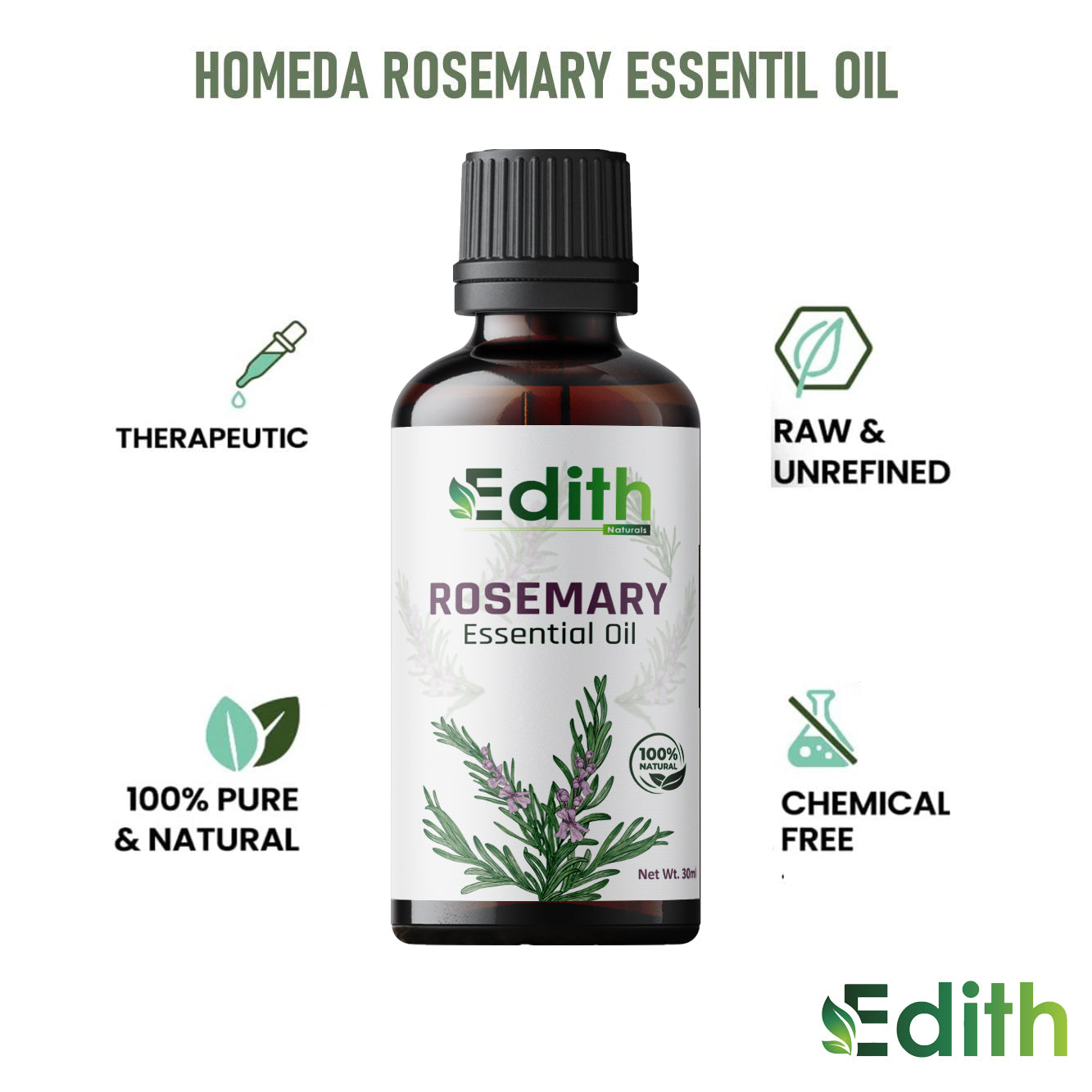 Pure Rosemary Essential Oil 15 ml And Pure Castor Oil 100ml Hair Growth Combo (Pack of 2) (Castor Rosemary)