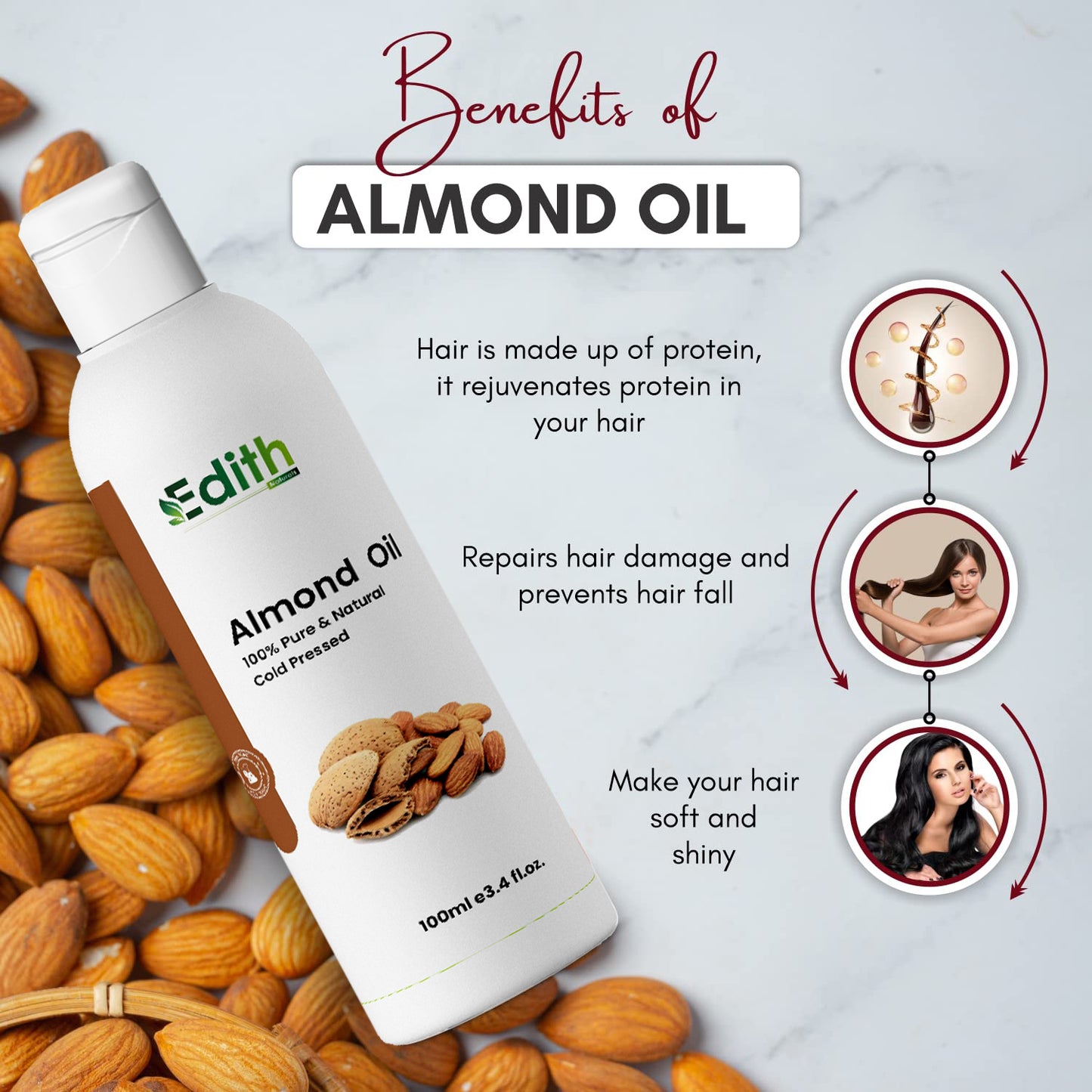 Almond Hair Oil for Silky, Strong Hair And Skin ( 100 ml )