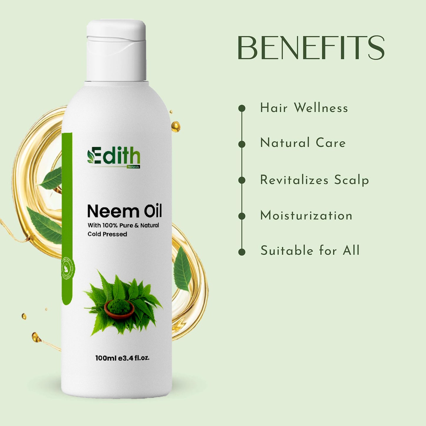 Edith Naturals Organic Olive Neem Almond Hair Oil - Nourish, Strengthen, and Shine Skin & Hair -100 ml-pack of 3 (300 ml)