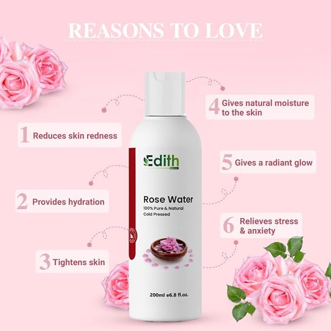 Edith Natural's Pure & Natural Rose Water (200 ml) Gulab Jal