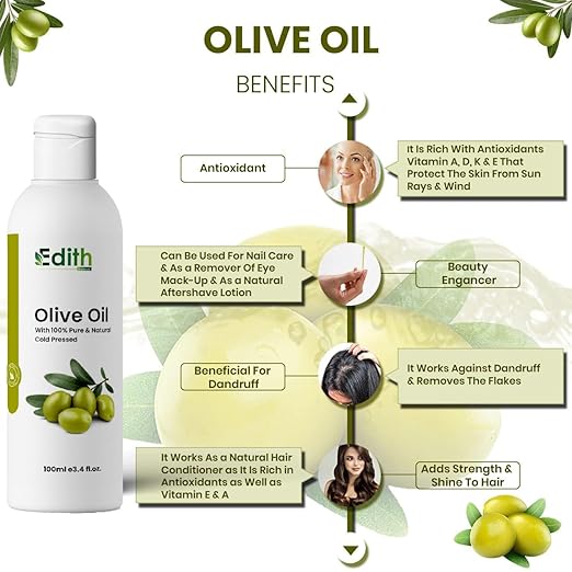 Olive Oil For Hair , Skin Deeply Moisturizes, Repairs And Strengthens .olive oil for baby massage | Good Hair Texture(100 ml)