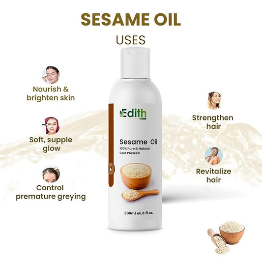 Cold Pressed Sesame oil for Hair, Skin and Massage (Til Ka Tel/Til Oil,Gingelly oil,) 100% pure & natural (200 ml)