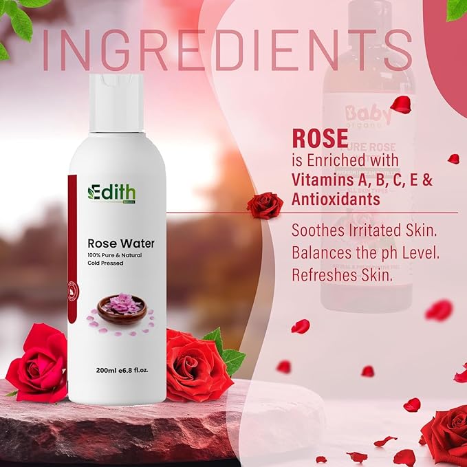 Edith Natural's Pure & Natural Rose Water (200 ml) Gulab Jal