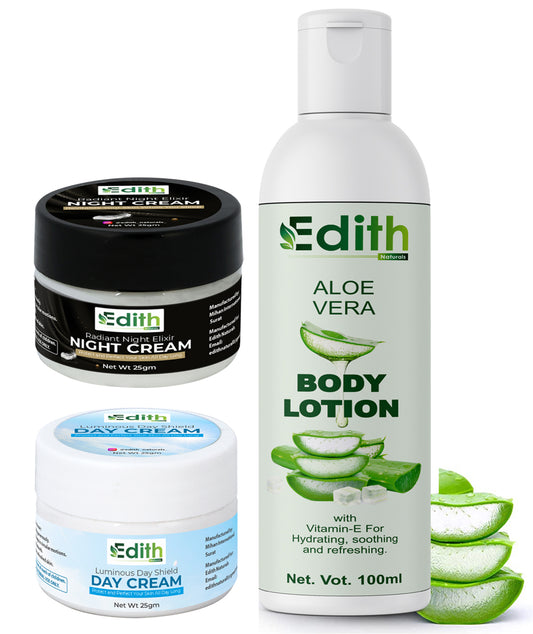 Edith Naturals Aloe Vera Body Lotion With Day And Night Cream Deep Daily Nourishing Body Milk for Soft Smoothing Healthy Skin