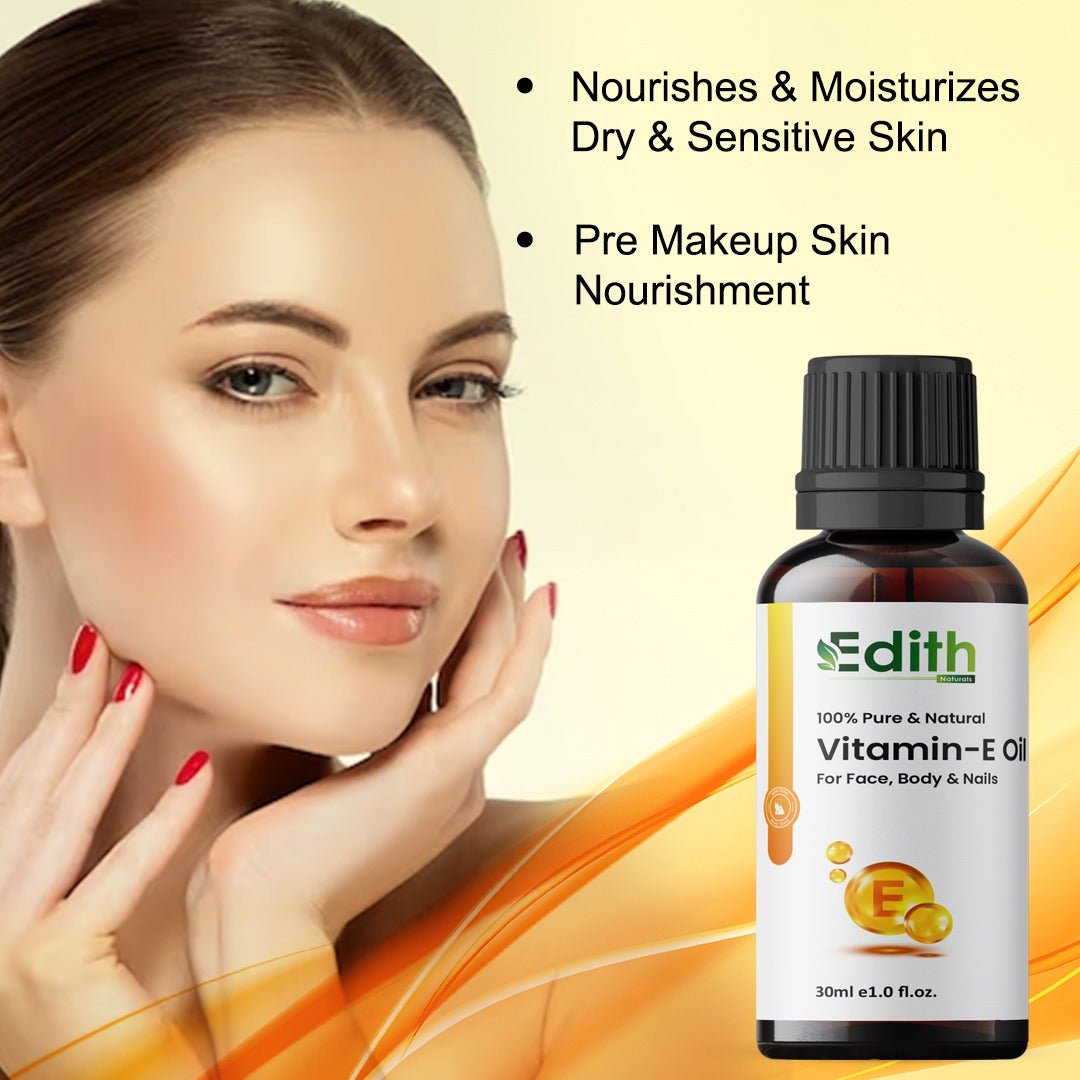 Edith Naturals Vitamin E Oil Hydrates & Soothes Skin , Conditions & Softens Hair , (30 ml)