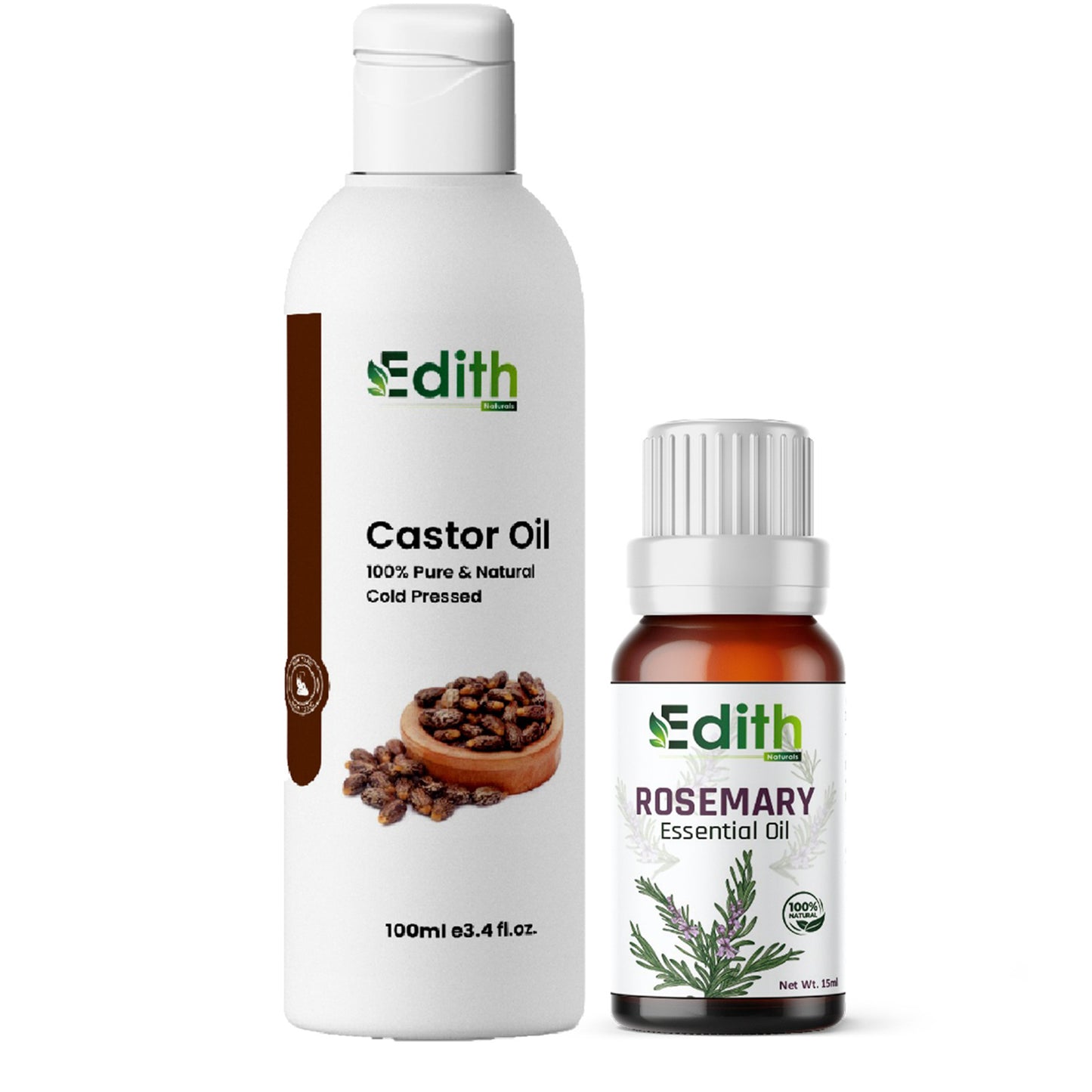 Pure Rosemary Essential Oil 15 ml And Pure Castor Oil 100ml Hair Growth Combo (Pack of 2) (Castor Rosemary)