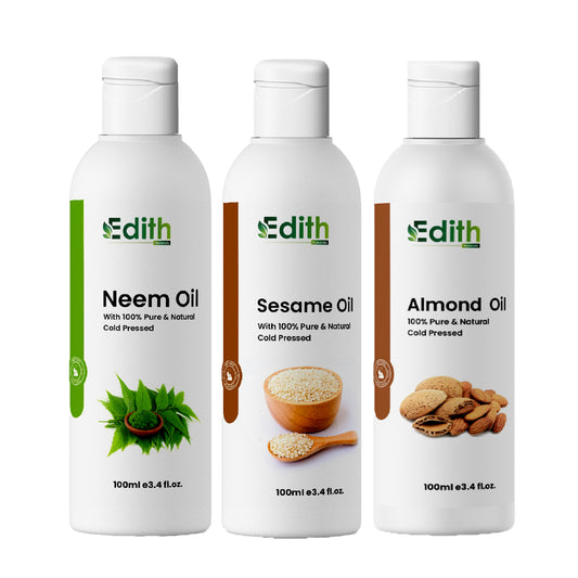 Edith Naturals Organic Neem Sesame Almond Hair Oil - Nourish, Strengthen, and Revitalize Hair & Skin-100 ml Each