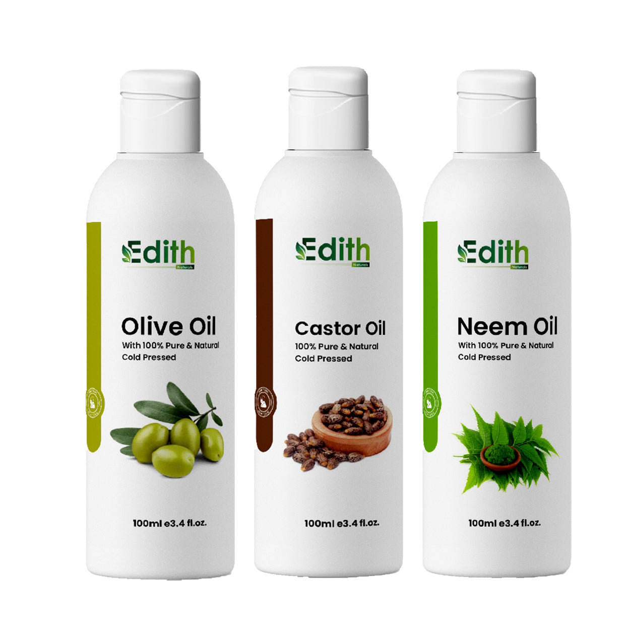 Edith Naturals Organic Olive Castor Neem Hair Oil - Revitalize, Strengthen, and Nourish Skin & Hair-100ml