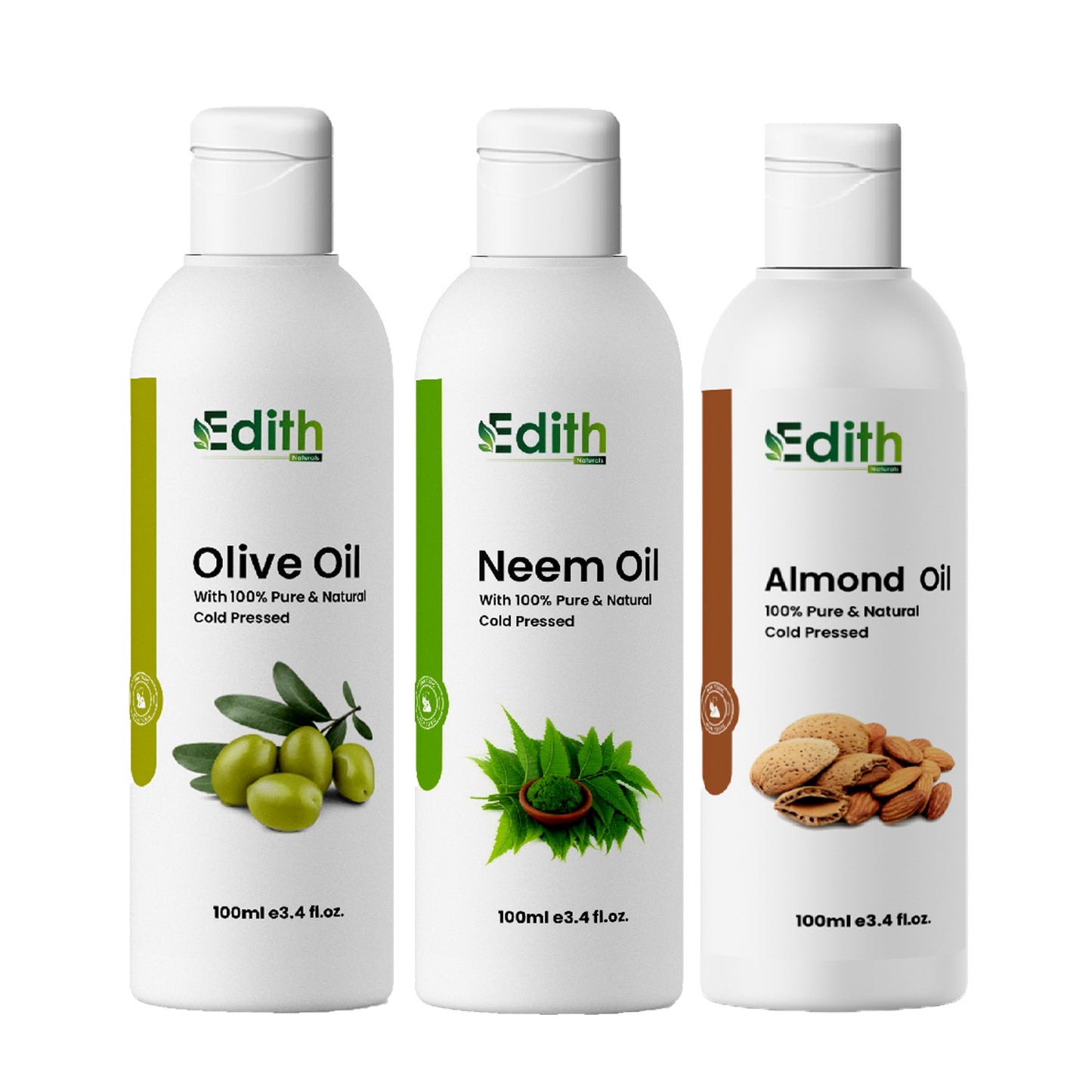 Edith Naturals Organic Olive Neem Almond Hair Oil - Nourish, Strengthen, and Shine Skin & Hair -100 ml-pack of 3 (300 ml)