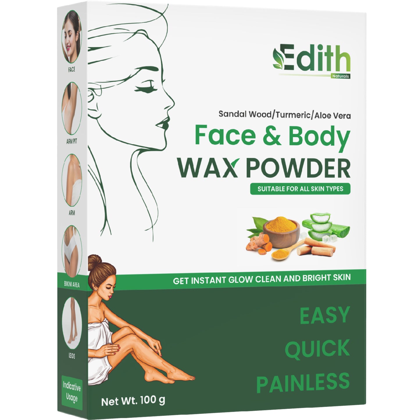 Edith Naturals Wax Powder For Hair Removal For Women & Men